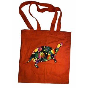 Global By Admanco Red Cotton Tote Bag Turtle Appliqué Tortoise